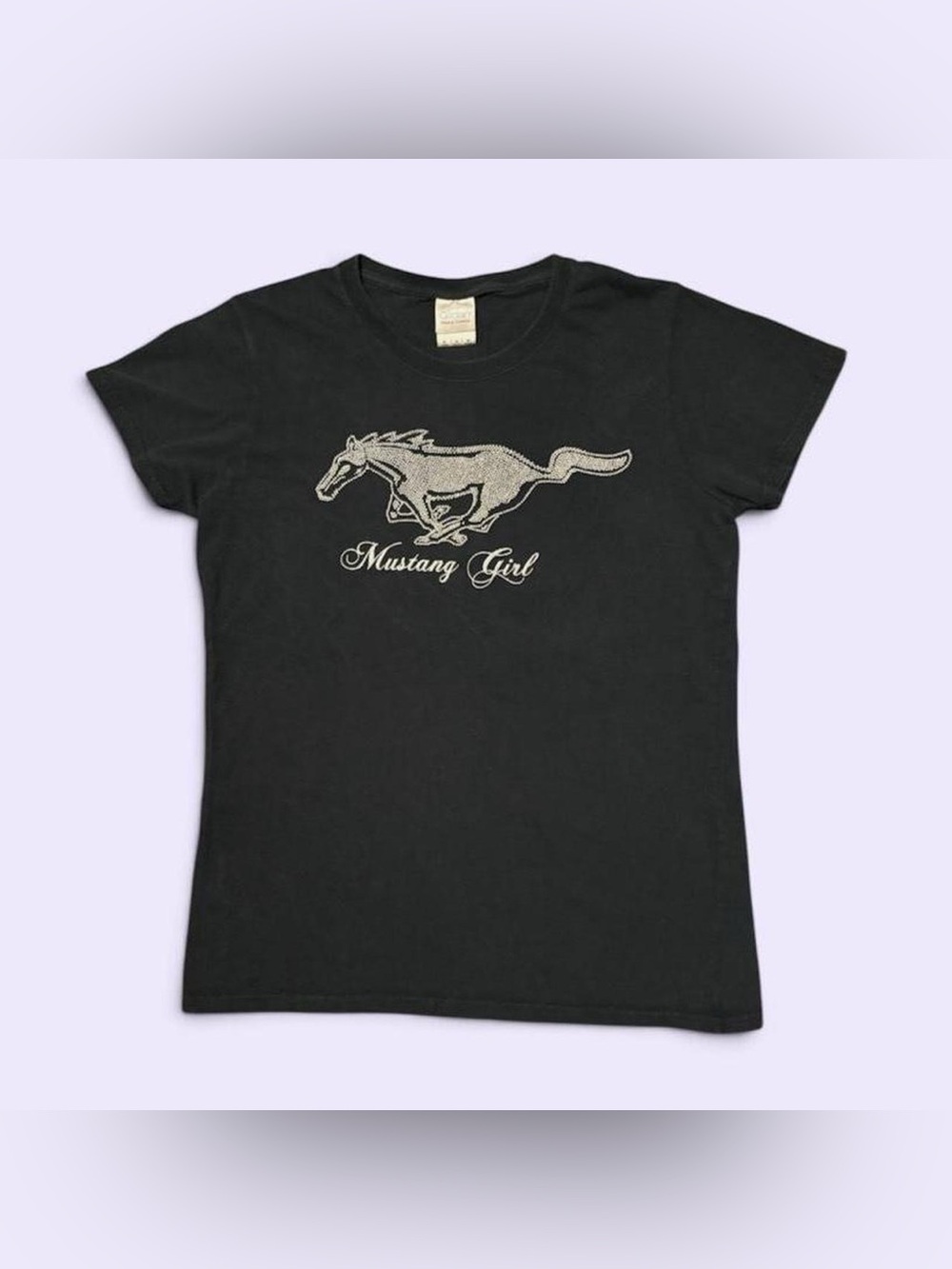 Size Medium Y2K Gildan Mustang Girl Rhinestone Bedazzled Graphic Tee